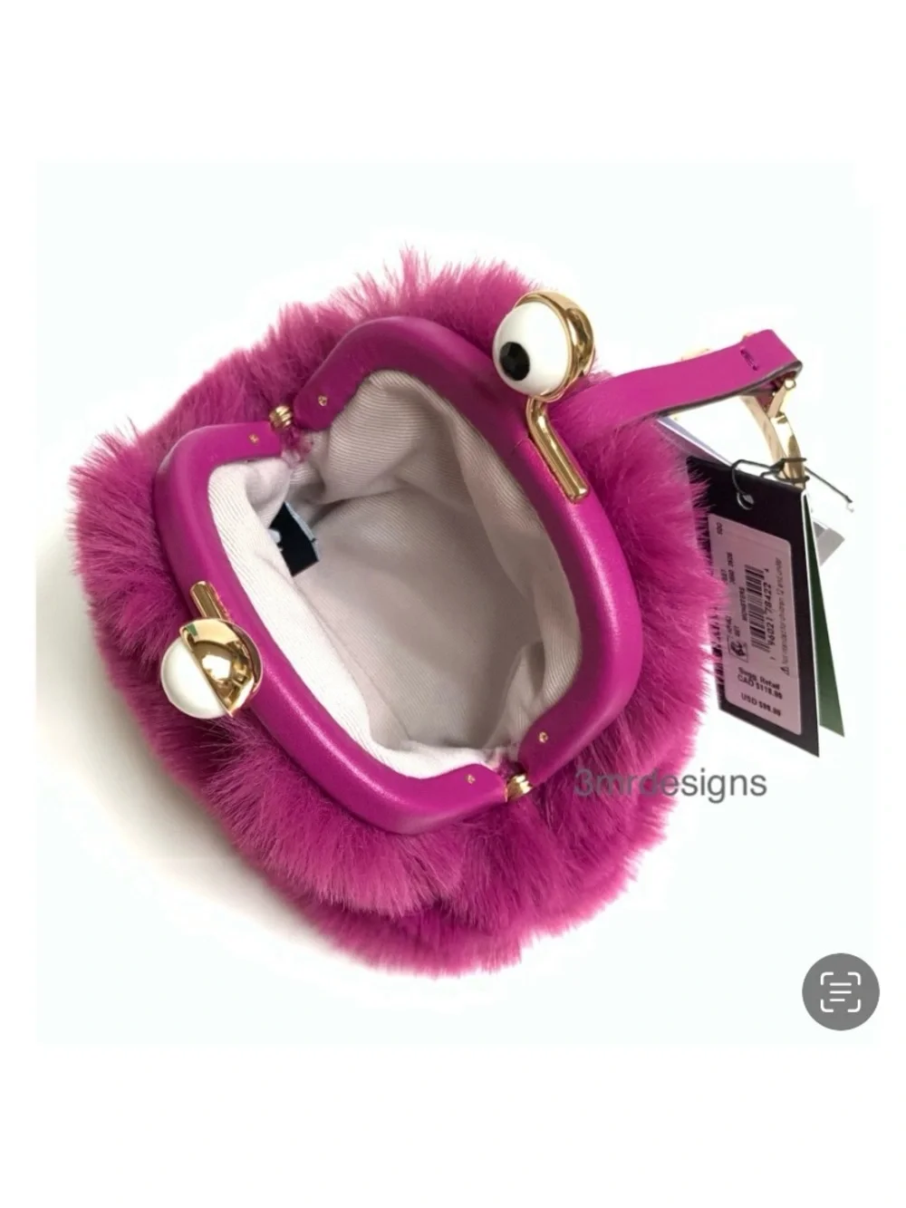 NWT Kate Spade ♠️MONSTERS FIZZY Soft Faux Fur & Leather Trim Coin Purse/ Keychai